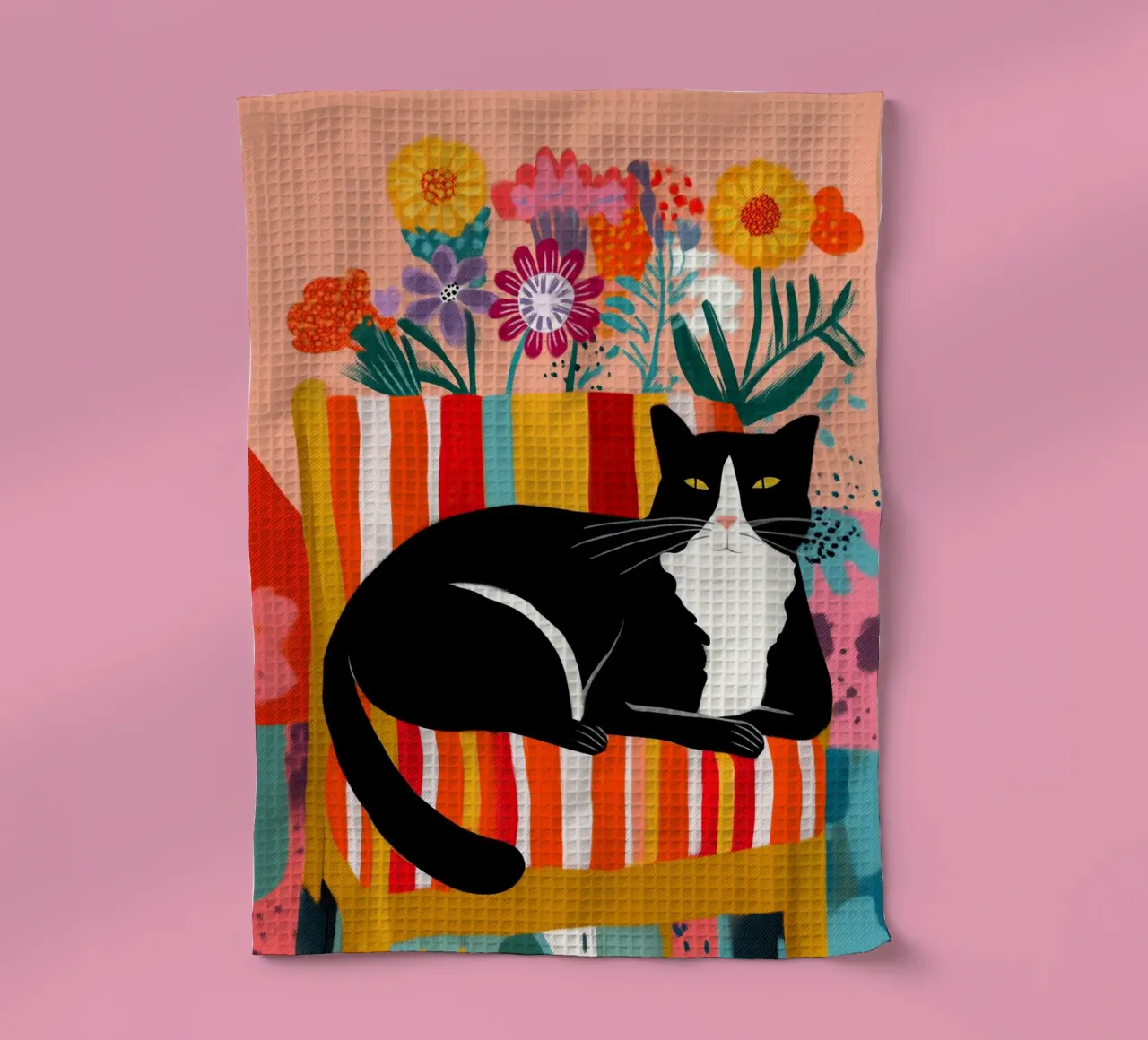 Lazy Afternoon - Cat Among Flowers Geschirrtuch von Luca