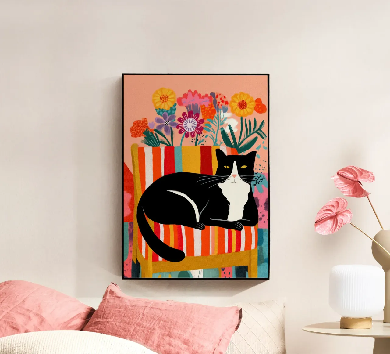 Lazy Afternoon - Cat Among Flowers metacrilato de Luca