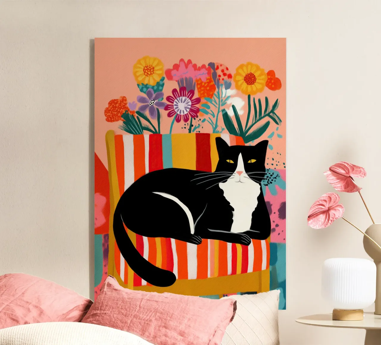 Lazy Afternoon - Cat Among Flowers metacrilato de Luca