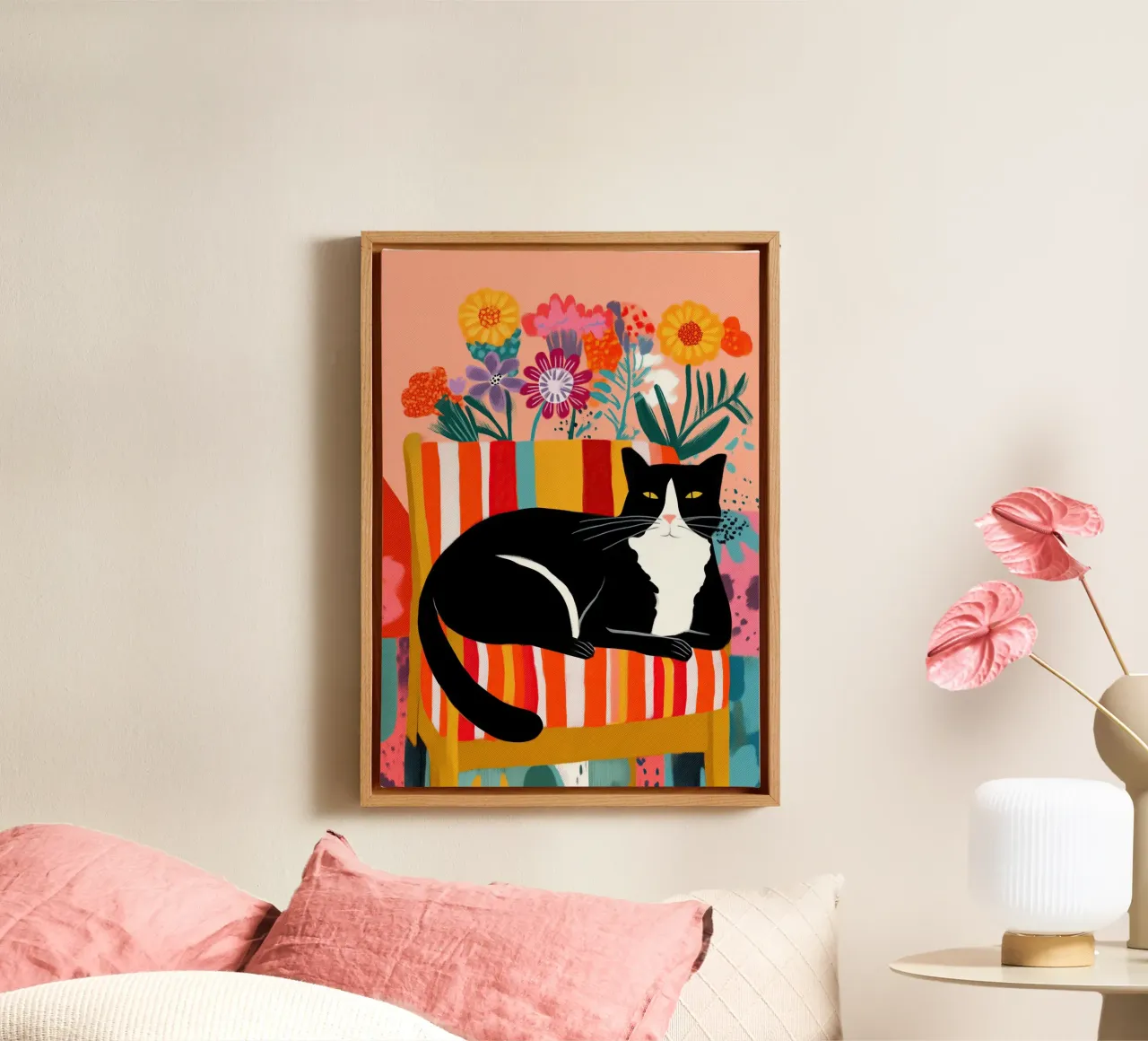 Lazy Afternoon - Cat Among Flowers canvas van Luca