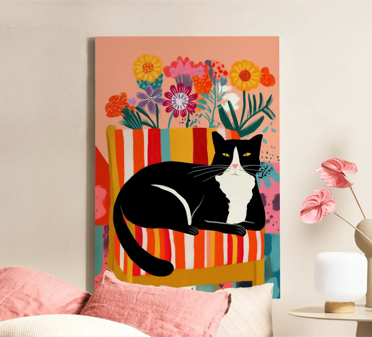 Lazy Afternoon - Cat Among Flowers canvas van Luca