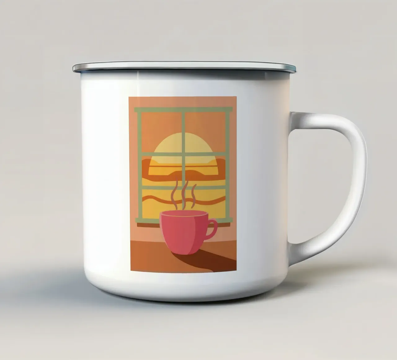 Dampfender Morgenkaffee Emaille Tasse von Sun Riser