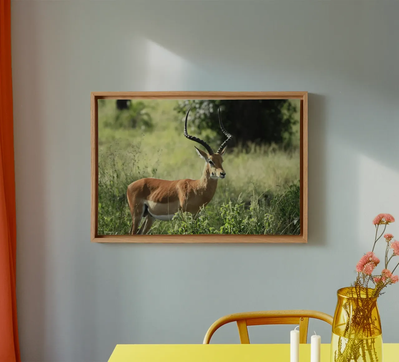 Uno splendido Impala si trova in mezzo a un'erba lussureggiante tela da The Herringstore