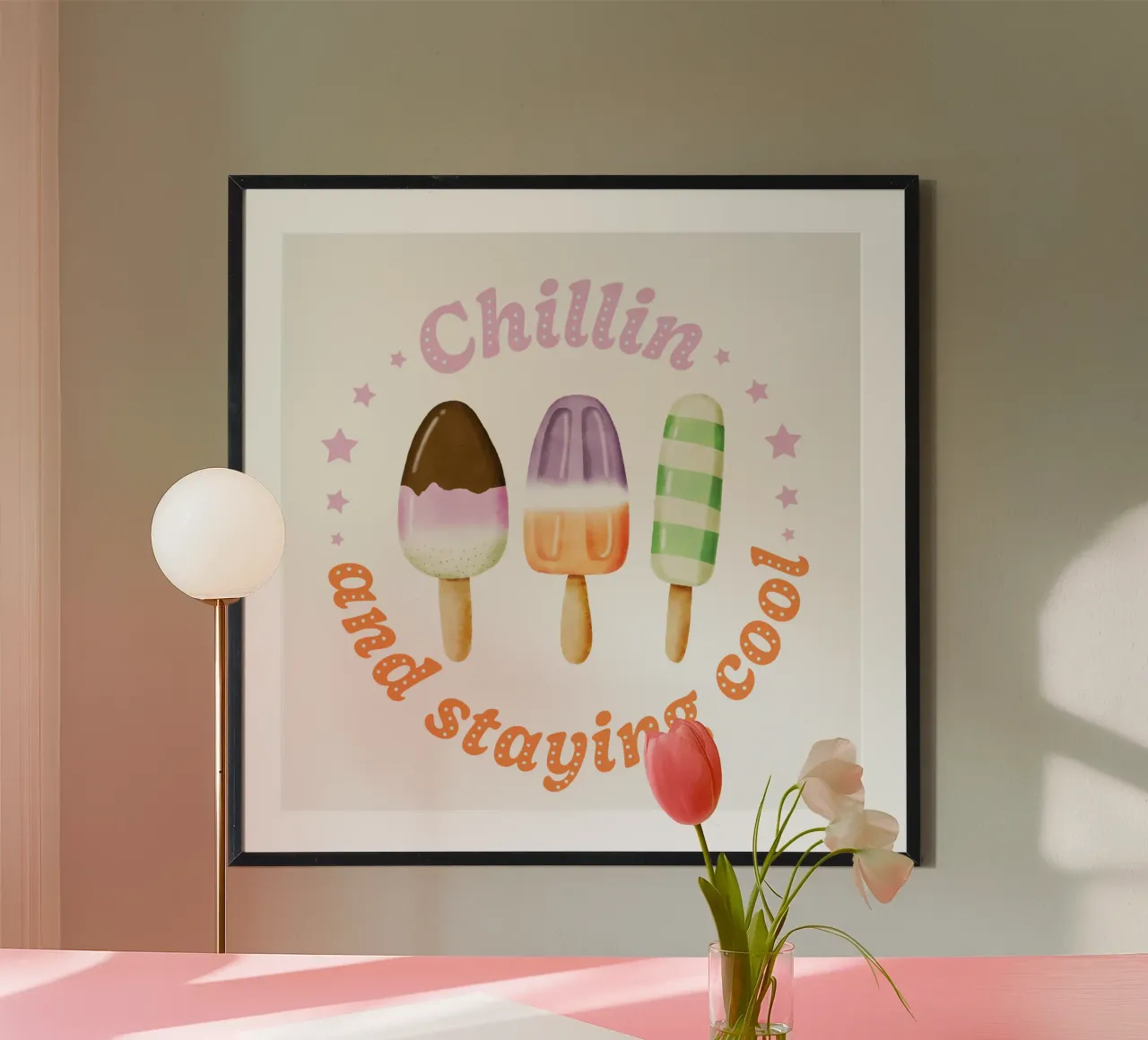 Stare al fresco. Sommer und Eis. poster con telaio in plastica da CalliLetters