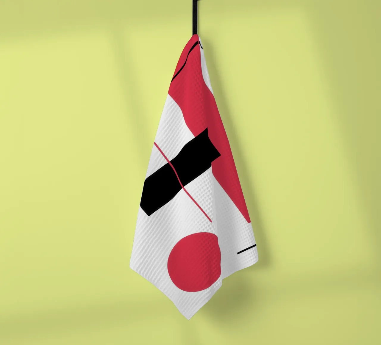 Grafisch ontwerp in rood en zwart theedoek van BenCoStyle