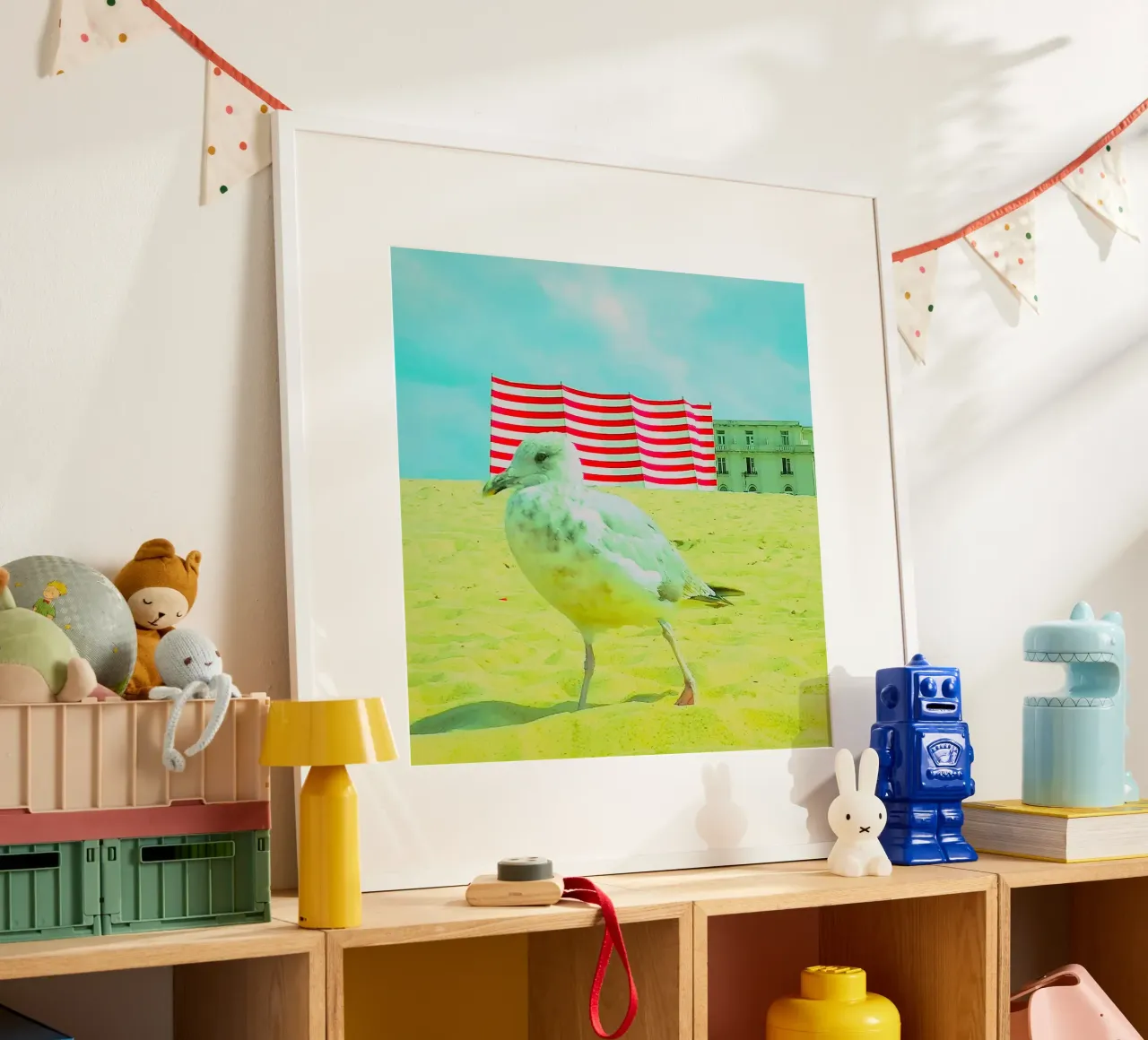 birdonthebeach poster with wooden frame by DragonFly