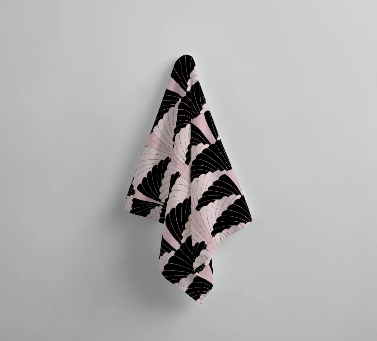 Art Deco pattern in black and light pink with gold shimmer towel by CalliLetters
