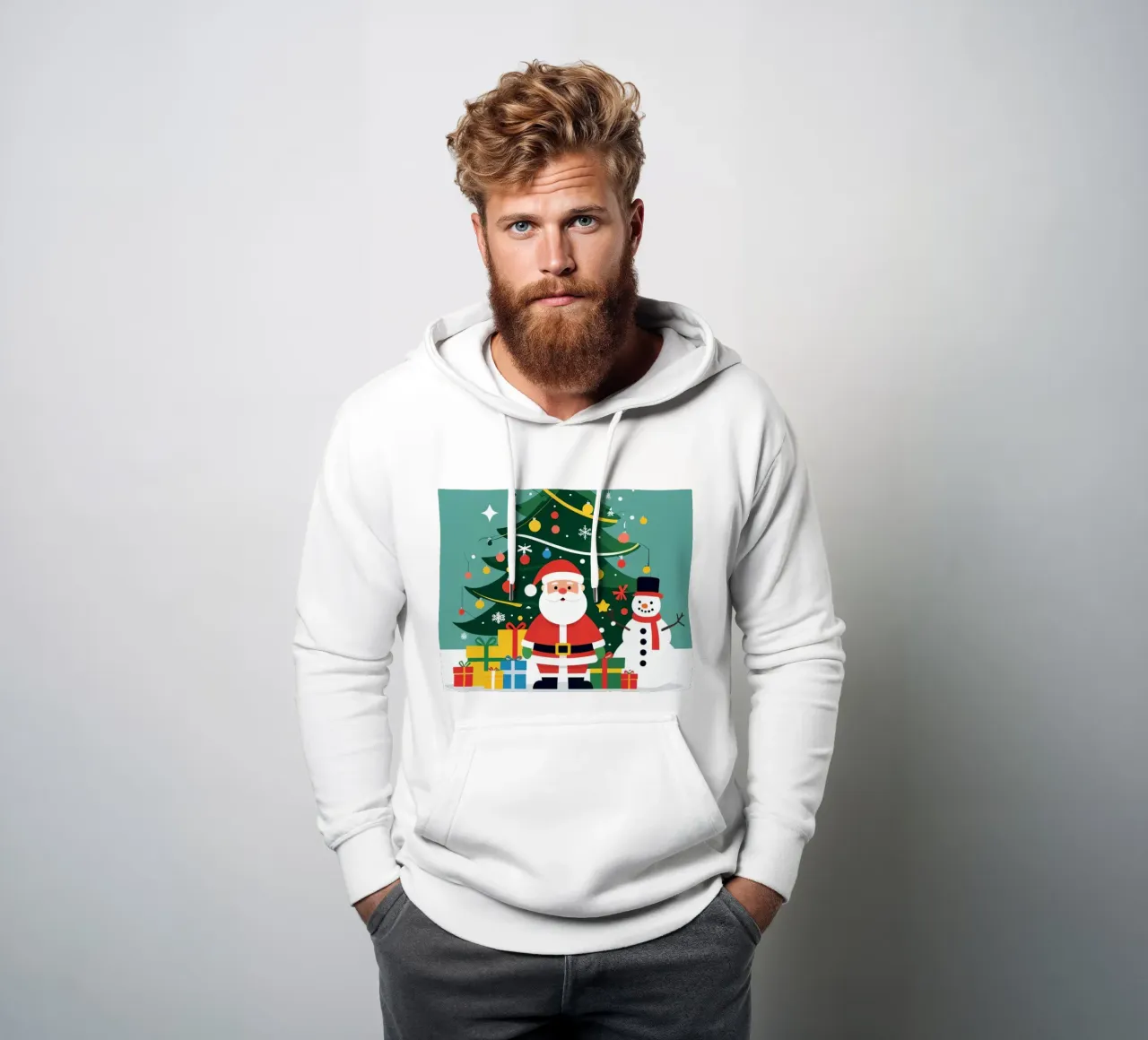 Albero di Natale con Babbo Natale e pupazzo di neve felpa con cappuccio da DesignDoodle