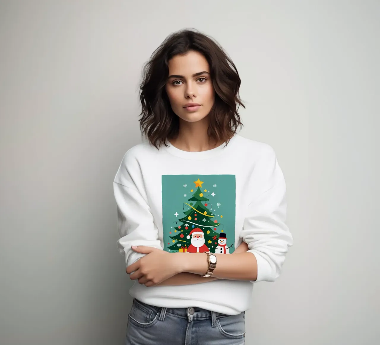 Albero di Natale con Babbo Natale e pupazzo di neve felpa da DesignDoodle