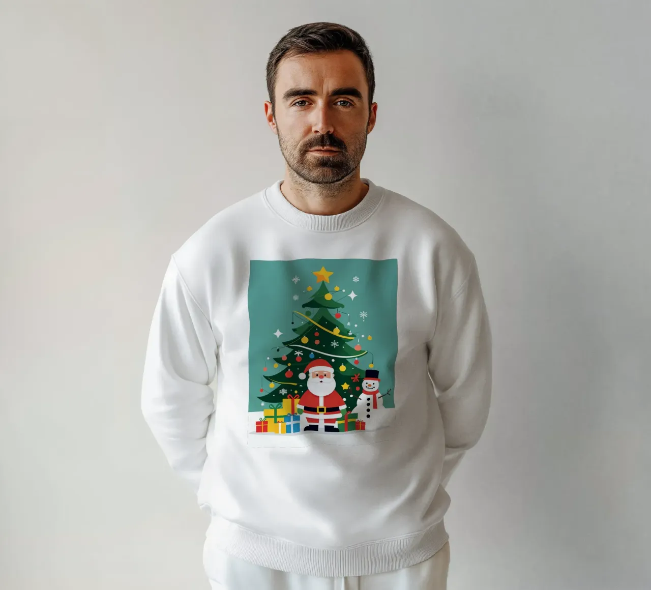 Albero di Natale con Babbo Natale e pupazzo di neve felpa da DesignDoodle