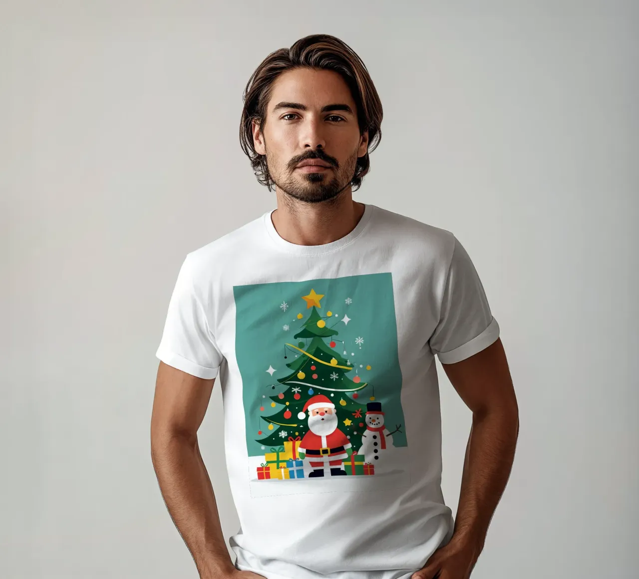 Albero di Natale con Babbo Natale e pupazzo di neve t-shirt da DesignDoodle
