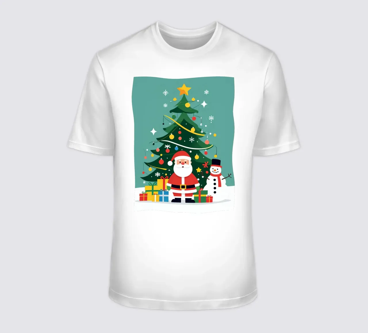 Albero di Natale con Babbo Natale e pupazzo di neve t-shirt da DesignDoodle