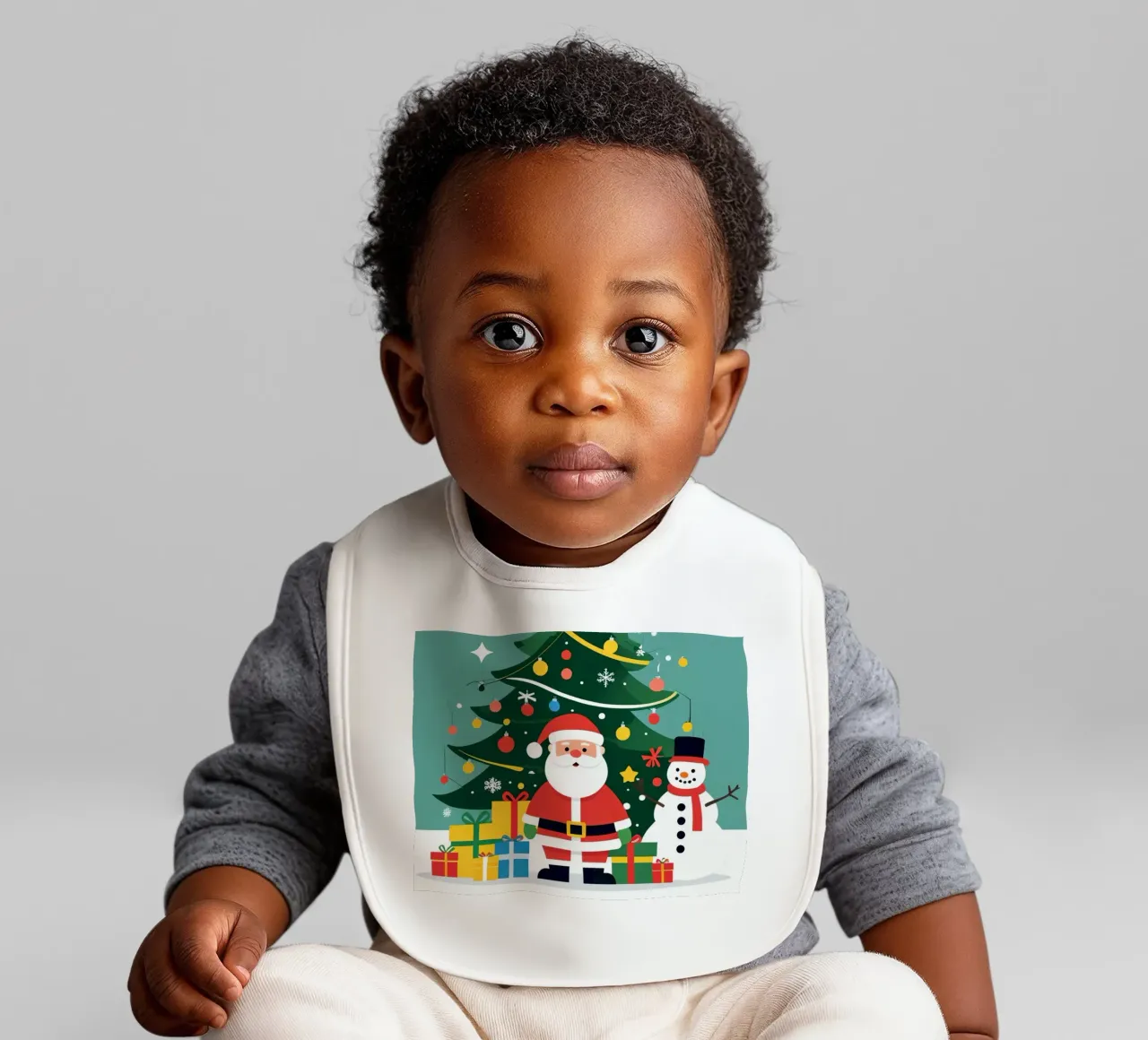 Albero di Natale con Babbo Natale e pupazzo di neve bavaglino da DesignDoodle