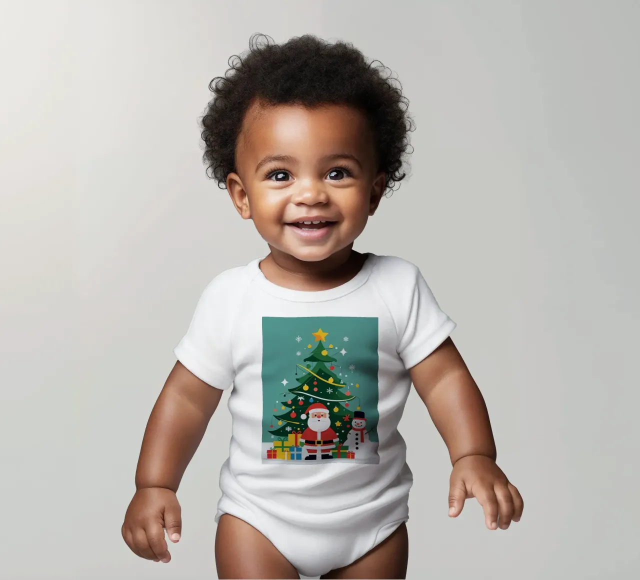 Albero di Natale con Babbo Natale e pupazzo di neve body neonato maniche corte da DesignDoodle