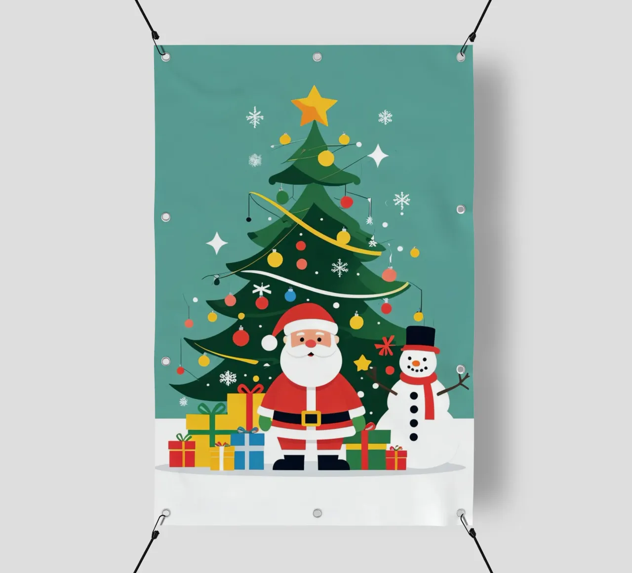 Albero di Natale con Babbo Natale e pupazzo di neve telo in pvc da DesignDoodle