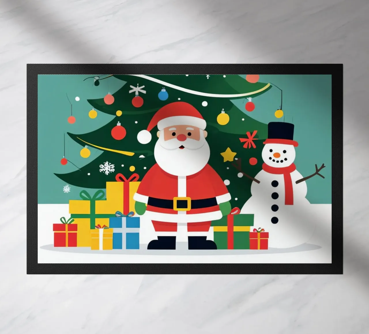 Albero di Natale con Babbo Natale e pupazzo di neve zerbino da DesignDoodle