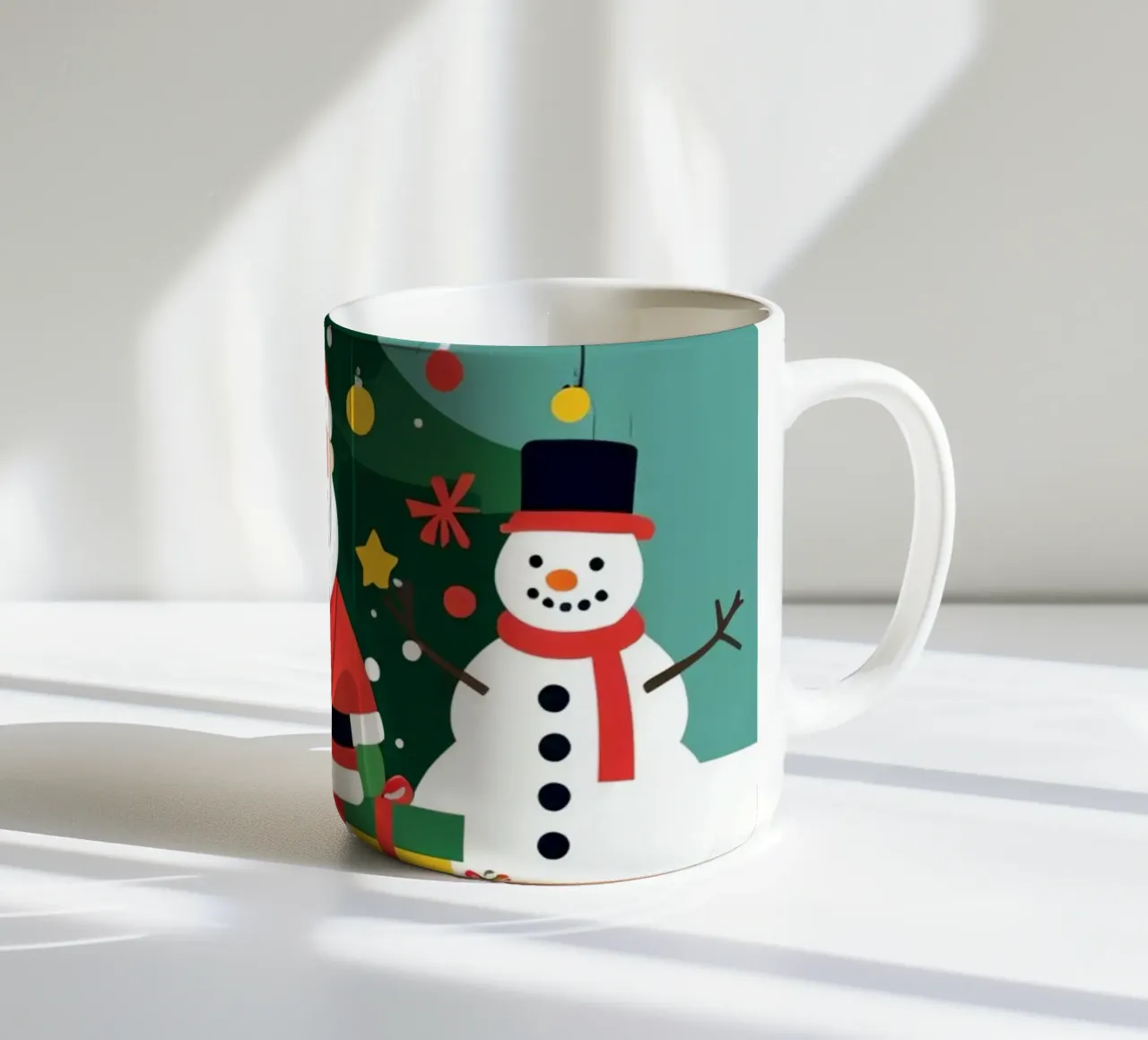 Albero di Natale con Babbo Natale e pupazzo di neve tazza in ceramica da DesignDoodle