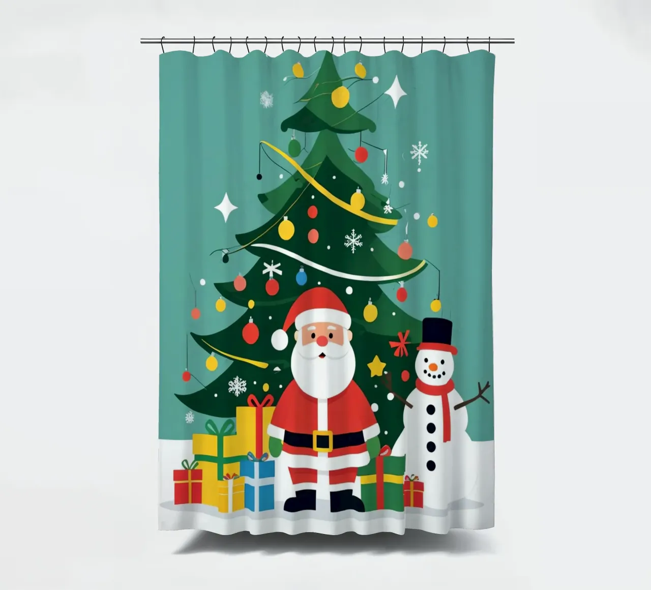 Albero di Natale con Babbo Natale e pupazzo di neve tenda da doccia da DesignDoodle