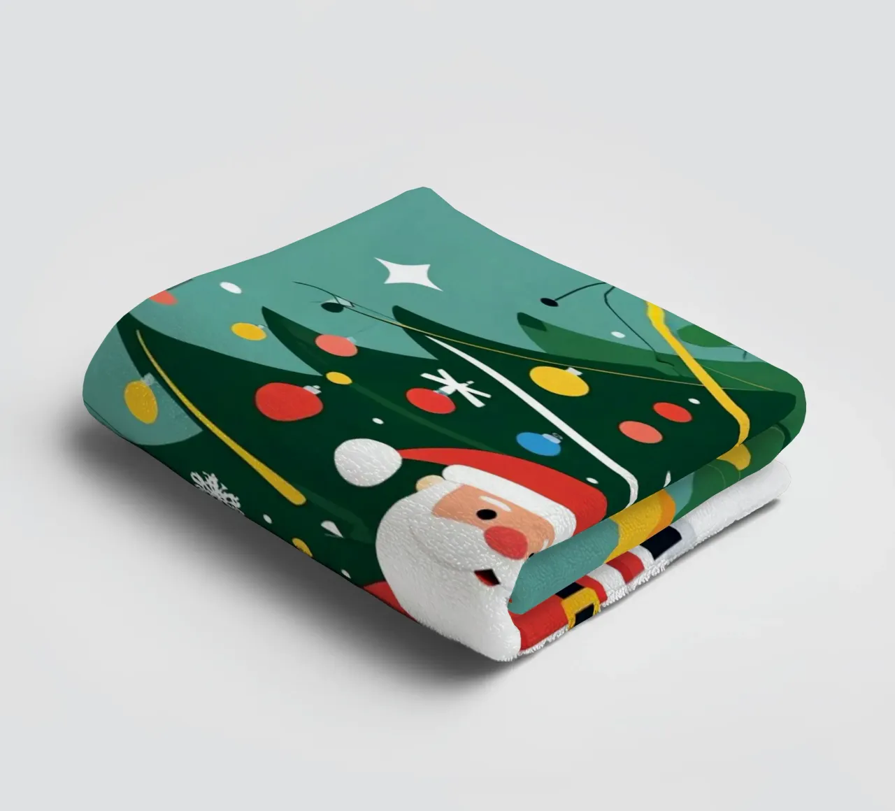 Albero di Natale con Babbo Natale e pupazzo di neve asciugamano da bagno da DesignDoodle