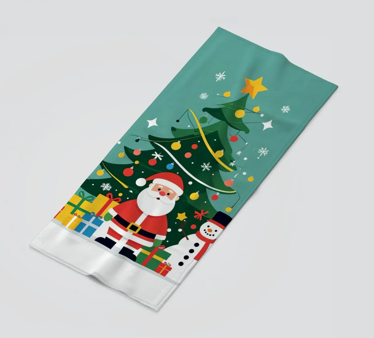 Albero di Natale con Babbo Natale e pupazzo di neve telo mare da DesignDoodle