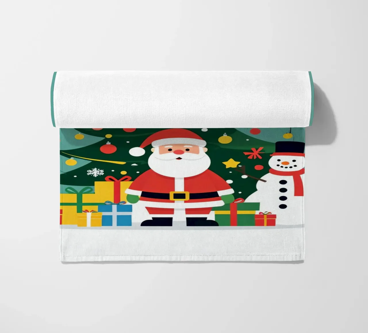 Albero di Natale con Babbo Natale e pupazzo di neve telo mare da DesignDoodle