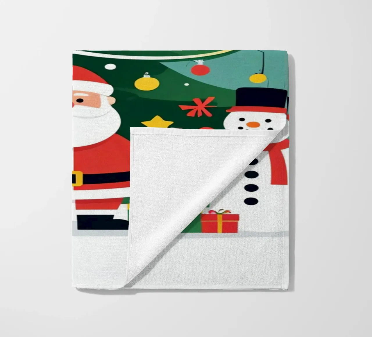 Albero di Natale con Babbo Natale e pupazzo di neve telo mare da DesignDoodle