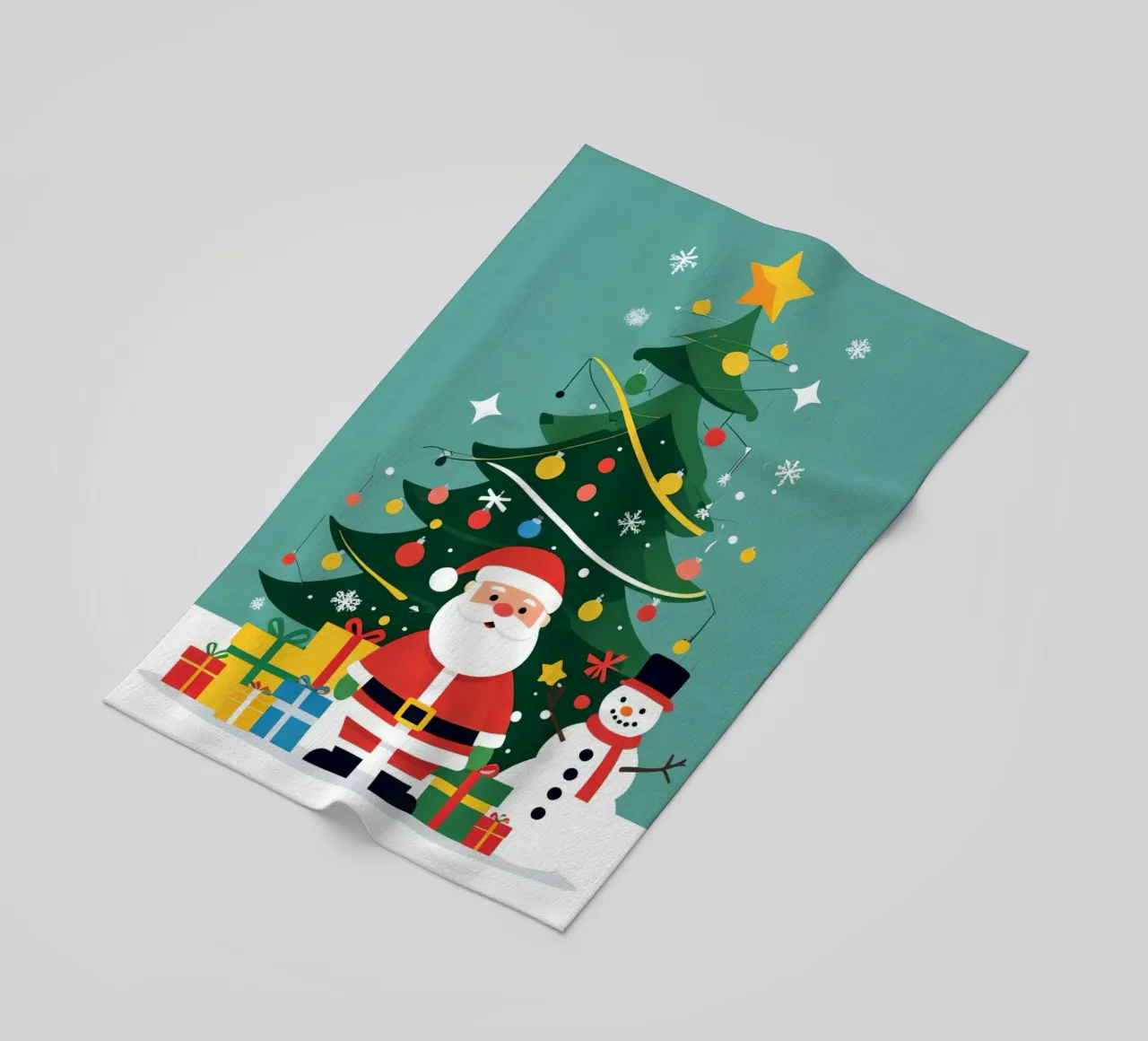 Albero di Natale con Babbo Natale e pupazzo di neve telo mare da DesignDoodle