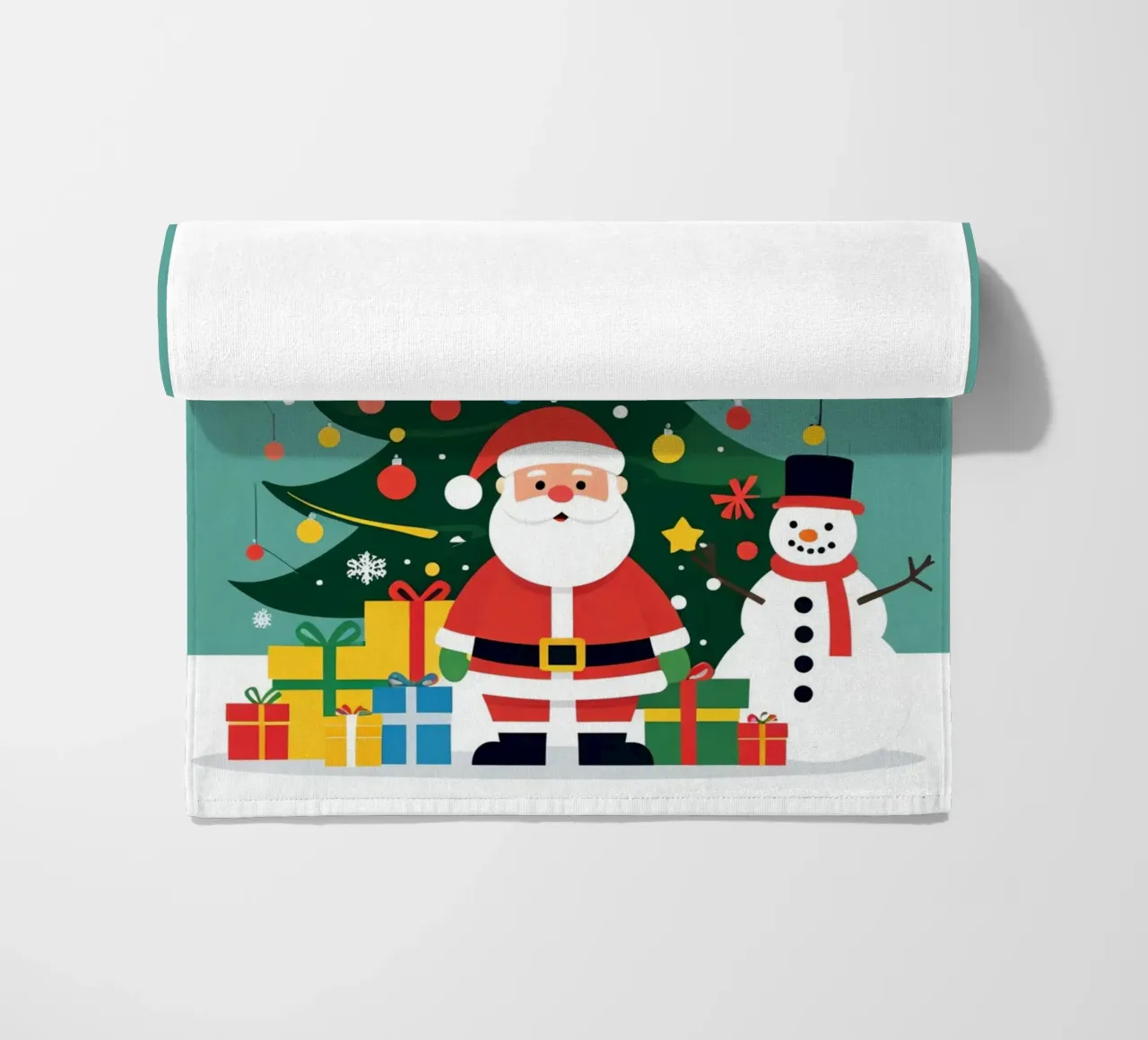 Albero di Natale con Babbo Natale e pupazzo di neve telo mare da DesignDoodle