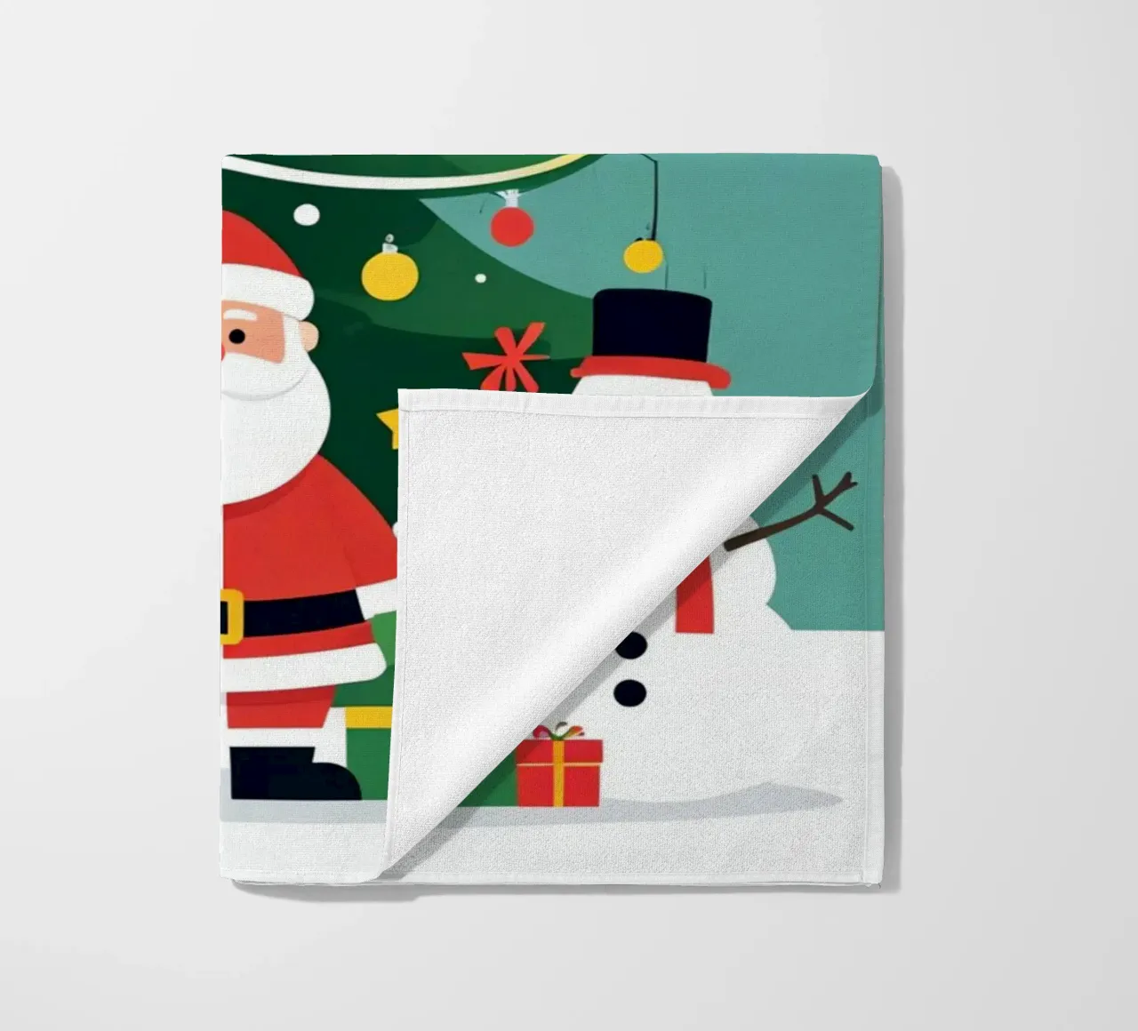 Albero di Natale con Babbo Natale e pupazzo di neve telo mare da DesignDoodle