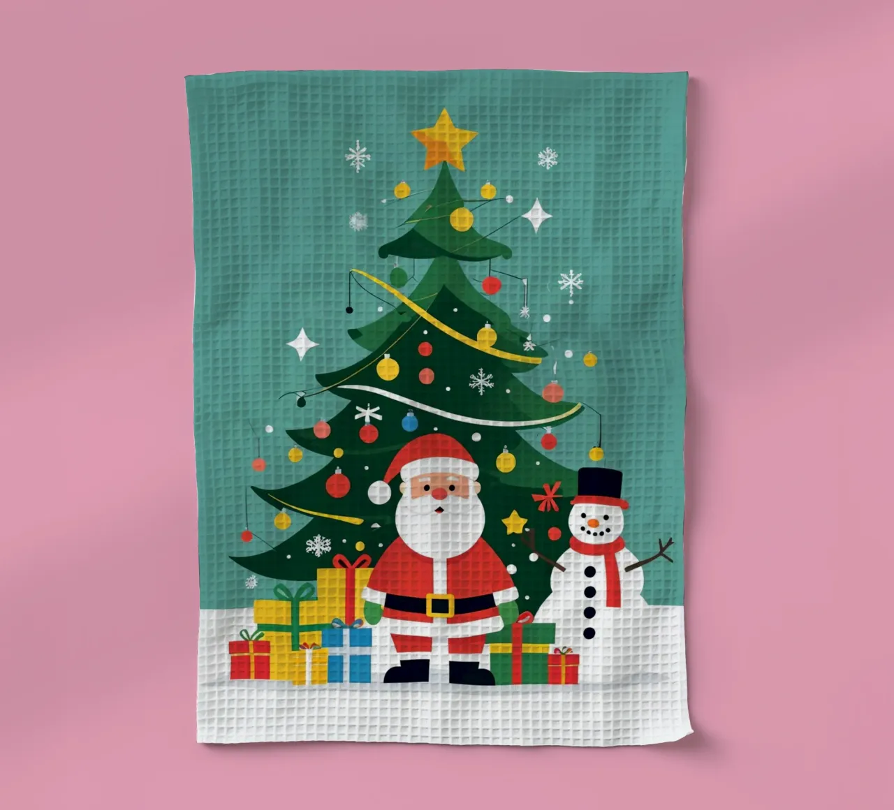 Albero di Natale con Babbo Natale e pupazzo di neve canovaccio da cucina da DesignDoodle