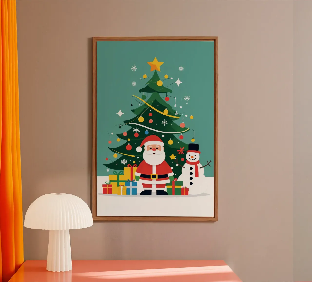 Albero di Natale con Babbo Natale e pupazzo di neve alluminio dibond da DesignDoodle