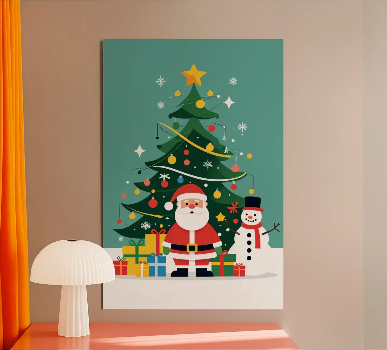 Albero di Natale con Babbo Natale e pupazzo di neve alluminio dibond da DesignDoodle
