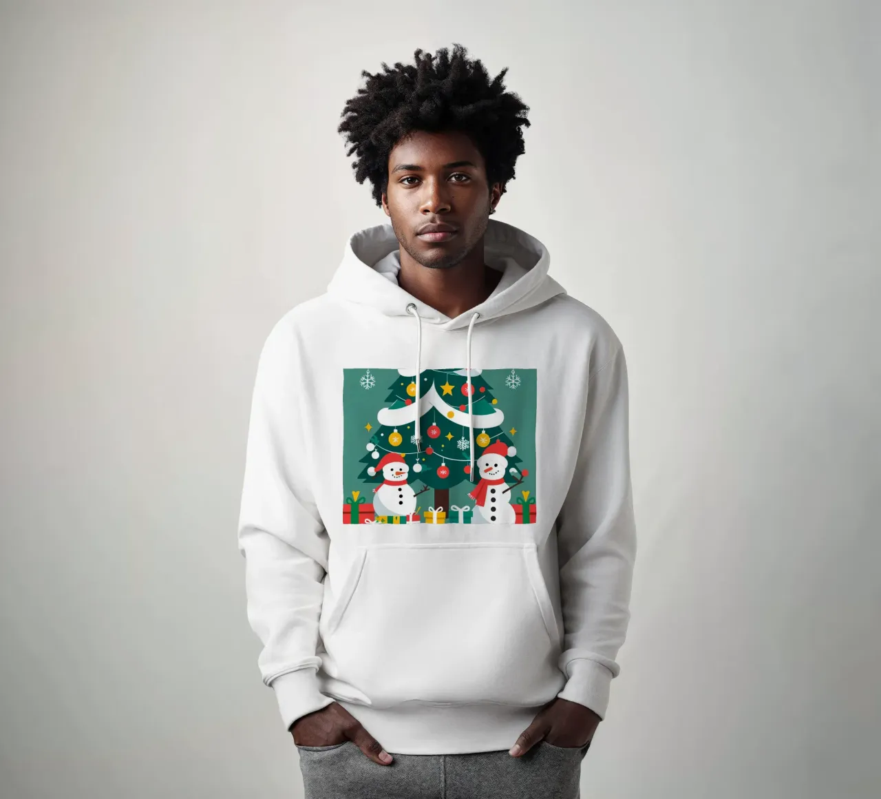 Weihnachtsbaum mit Schneemännern und Geschenken Hoodie von DesignDoodle
