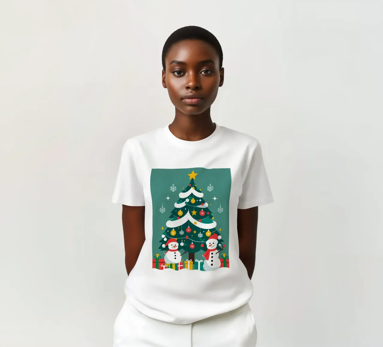 Albero di Natale con pupazzi di neve e regali t-shirt da DesignDoodle