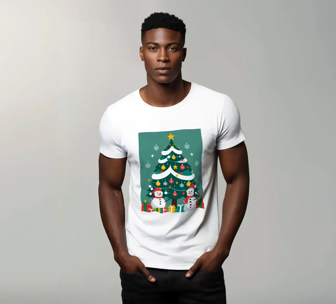 Albero di Natale con pupazzi di neve e regali t-shirt da DesignDoodle