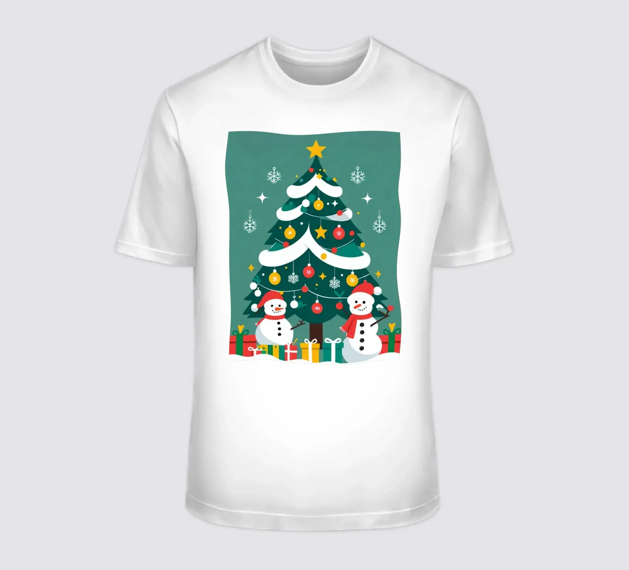Albero di Natale con pupazzi di neve e regali t-shirt da DesignDoodle