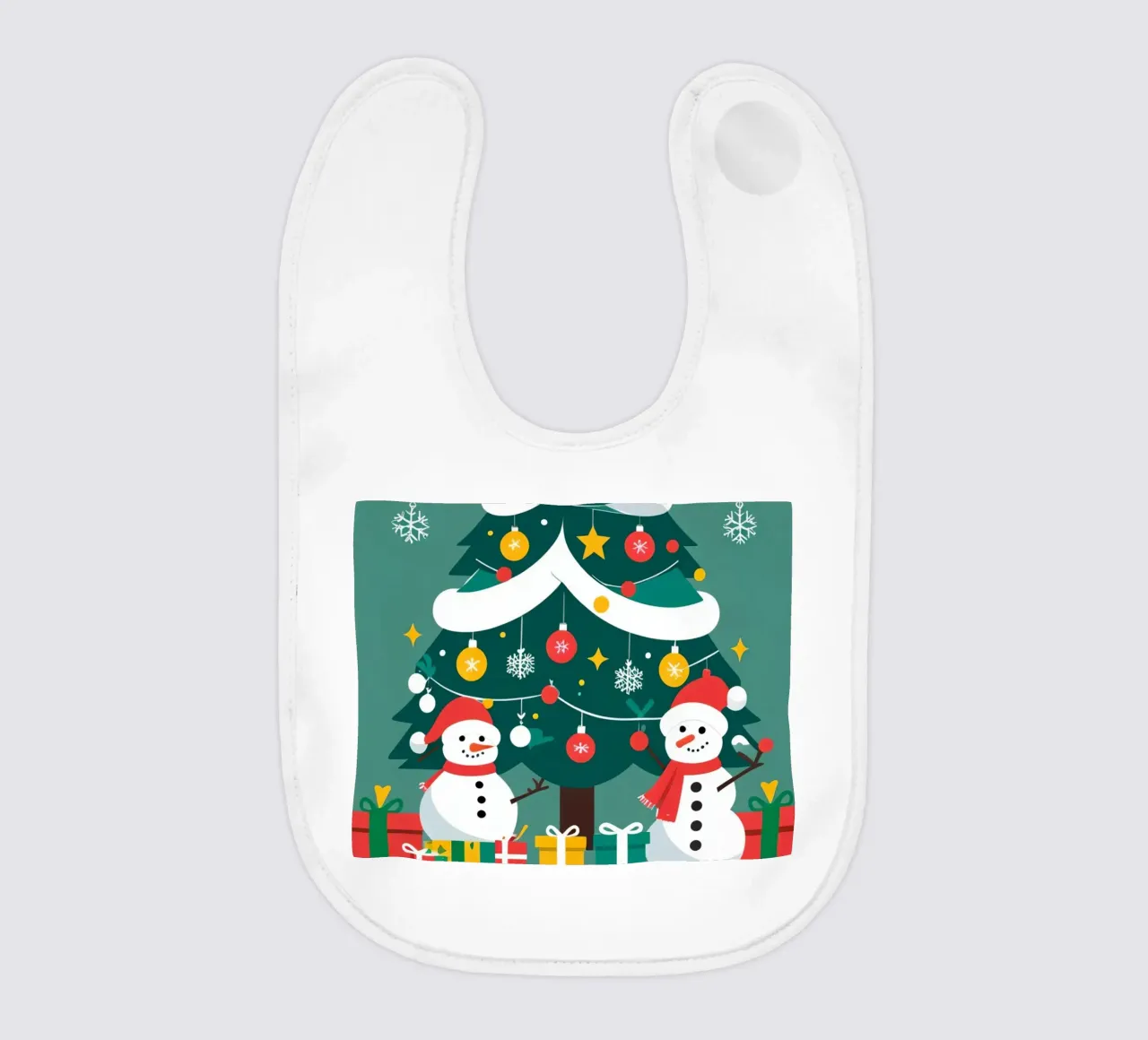 Albero di Natale con pupazzi di neve e regali bavaglino da DesignDoodle