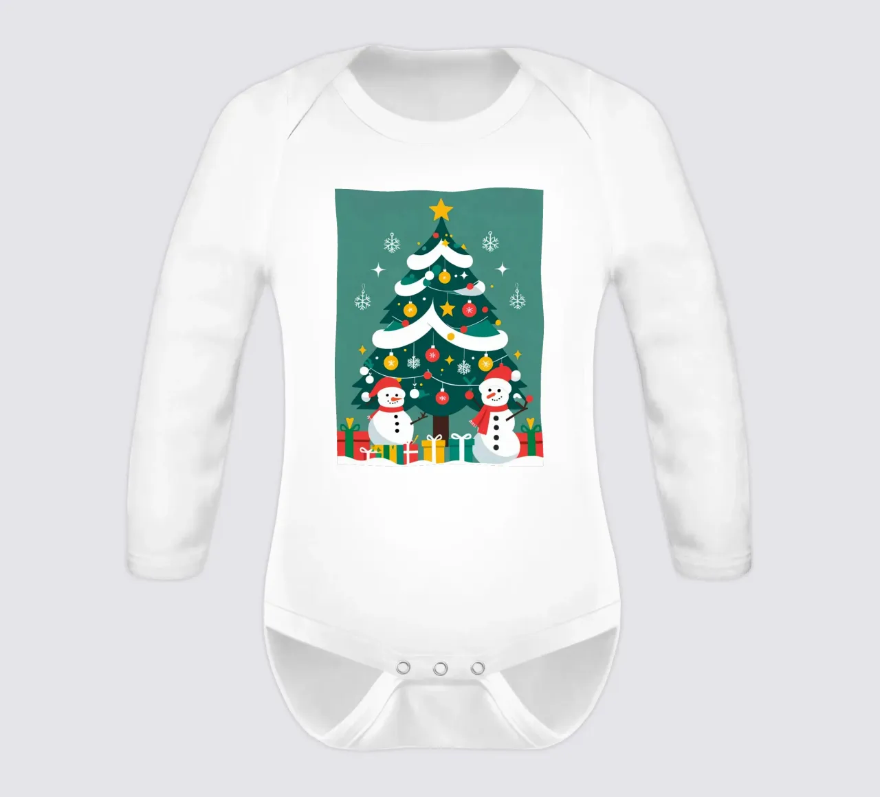 Albero di Natale con pupazzi di neve e regali body neonato maniche lunghe da DesignDoodle