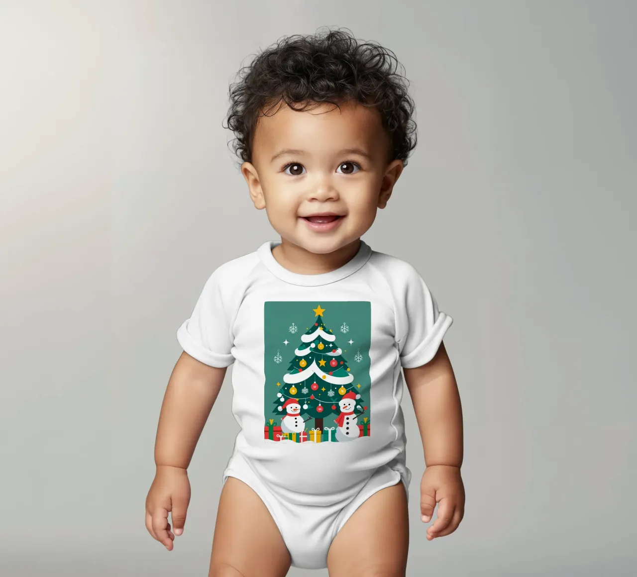 Albero di Natale con pupazzi di neve e regali body neonato maniche corte da DesignDoodle