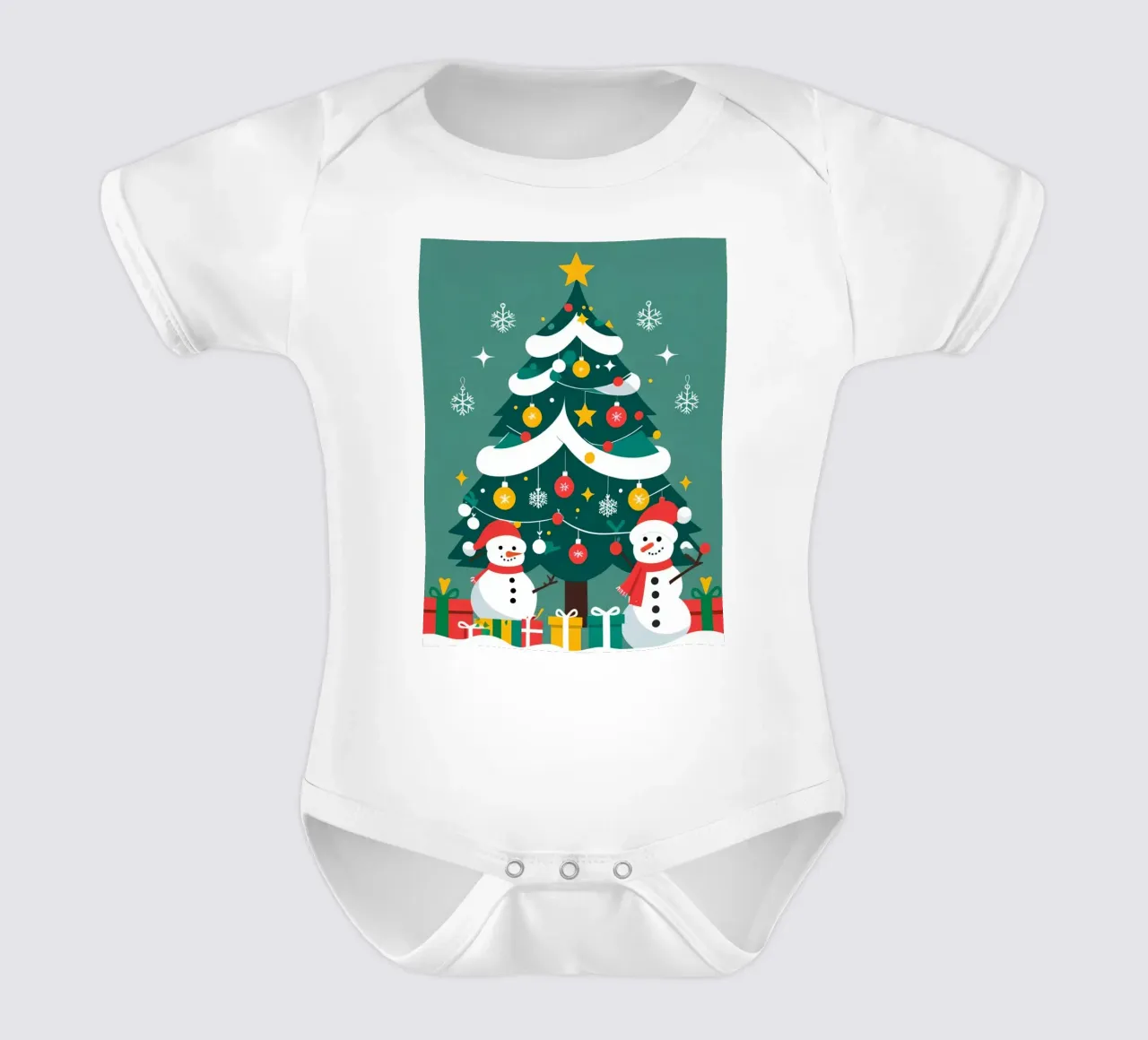 Albero di Natale con pupazzi di neve e regali body neonato maniche corte da DesignDoodle