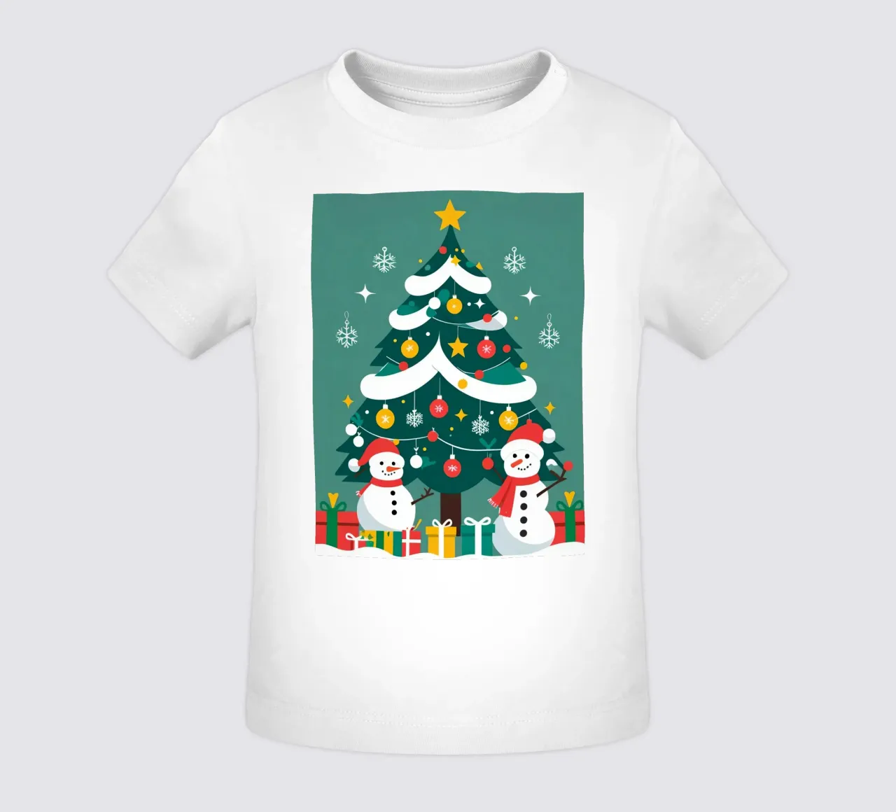 Albero di Natale con pupazzi di neve e regali maglietta neonato da DesignDoodle