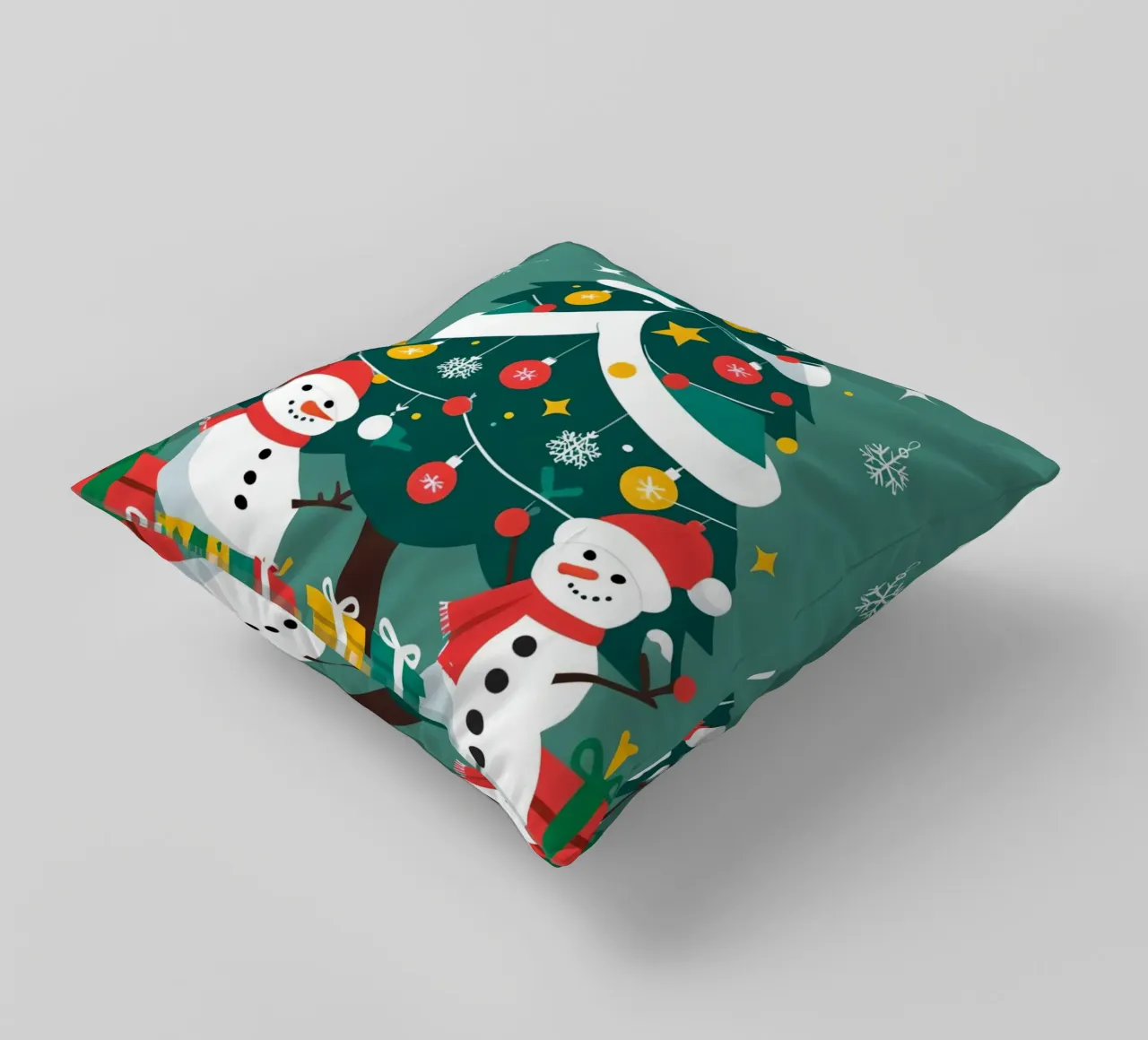 Albero di Natale con pupazzi di neve e regali cuscino da DesignDoodle