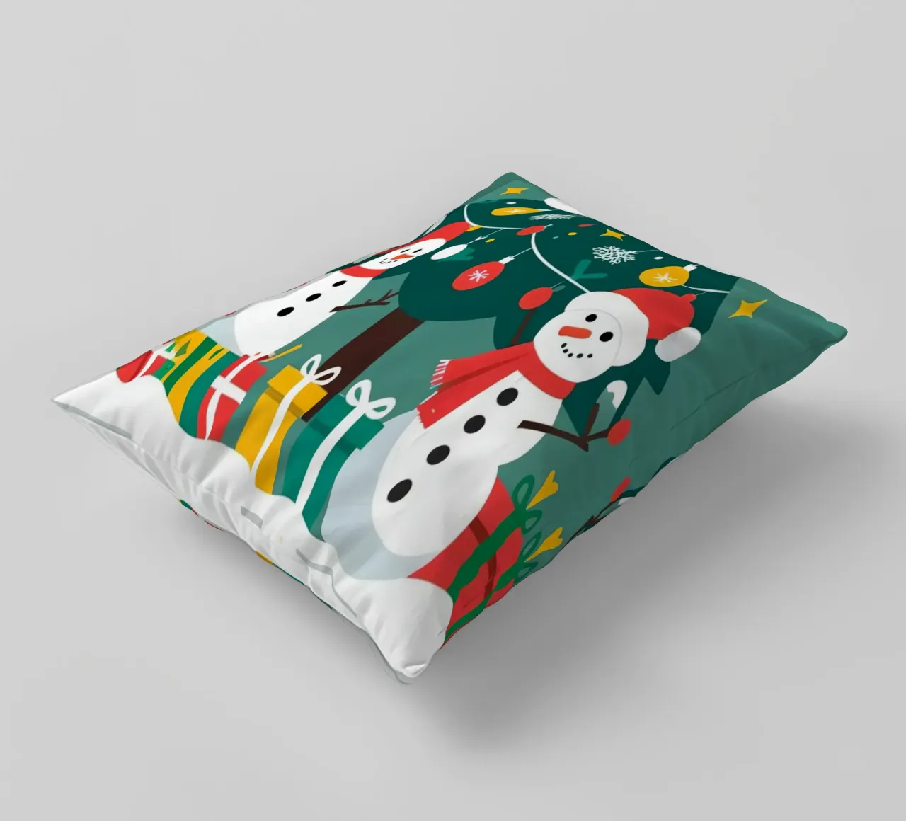 Albero di Natale con pupazzi di neve e regali cuscino da DesignDoodle