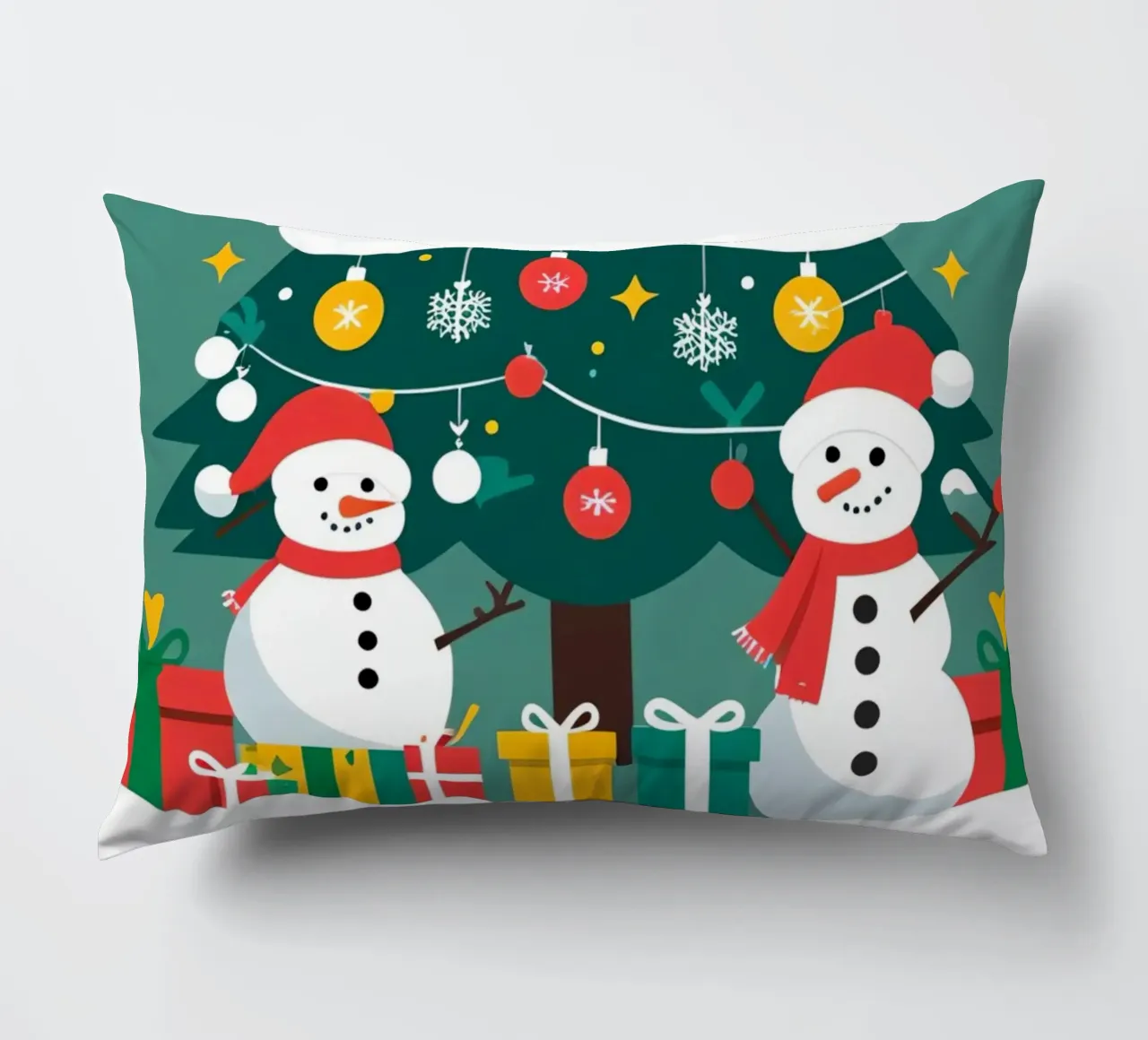 Albero di Natale con pupazzi di neve e regali cuscino da DesignDoodle