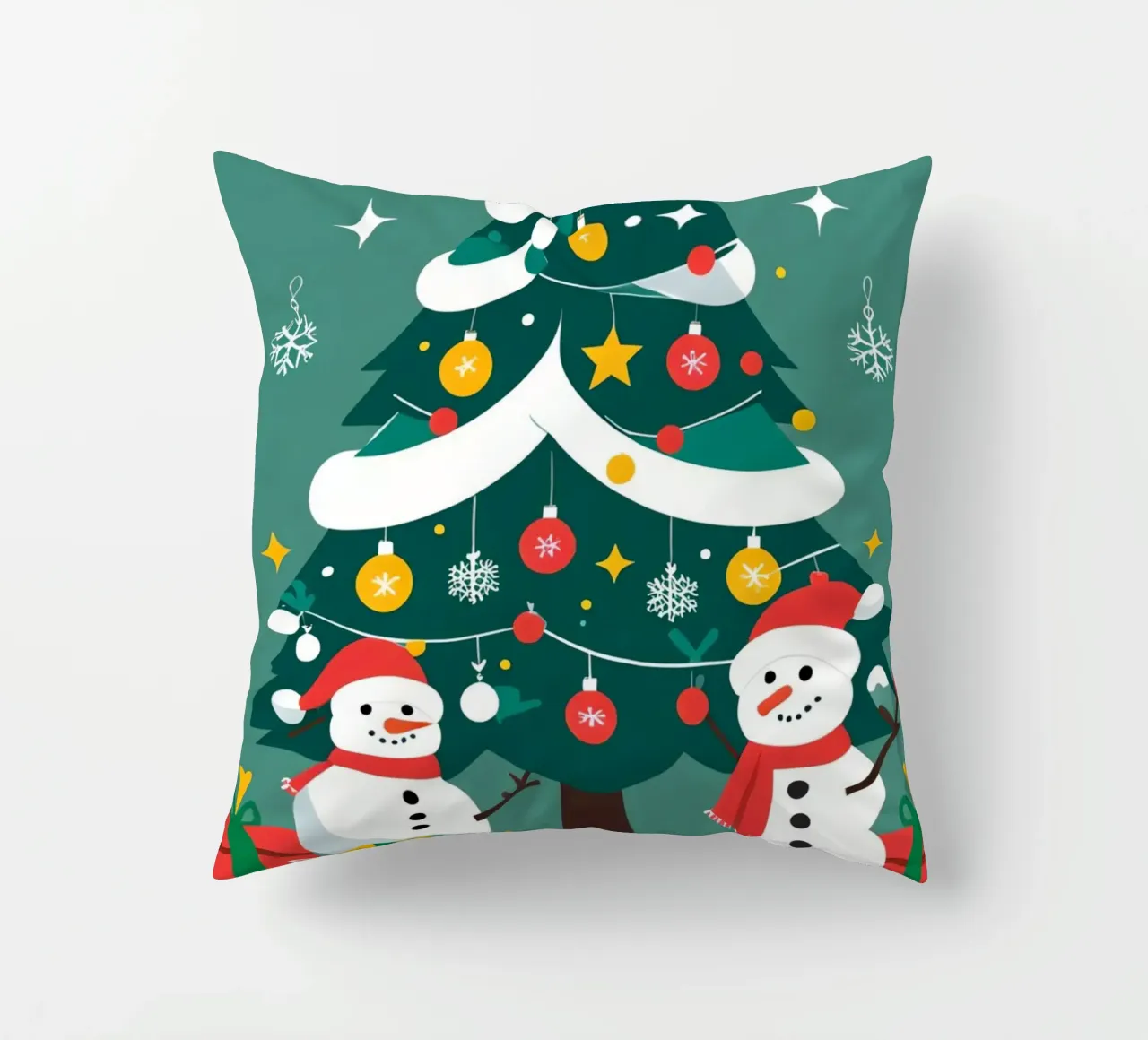 Albero di Natale con pupazzi di neve e regali cuscino da DesignDoodle