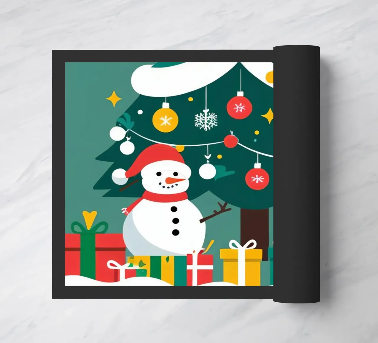 Albero di Natale con pupazzi di neve e regali zerbino da DesignDoodle