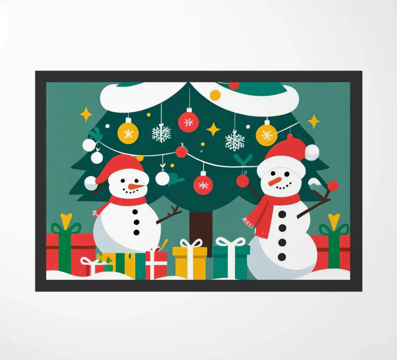 Albero di Natale con pupazzi di neve e regali zerbino da DesignDoodle