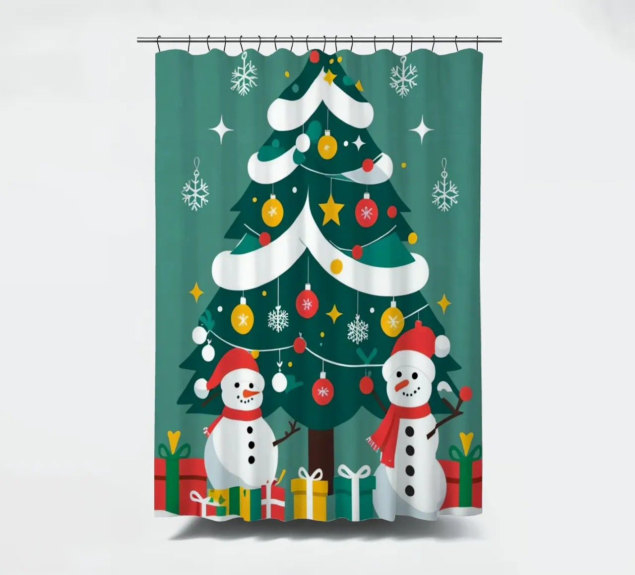 Albero di Natale con pupazzi di neve e regali tenda da doccia da DesignDoodle