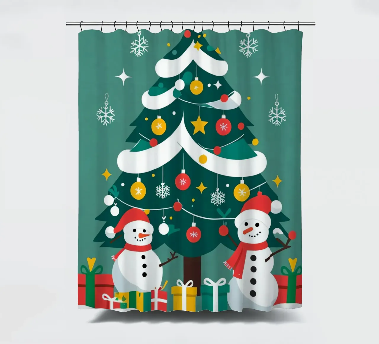 Albero di Natale con pupazzi di neve e regali tenda da doccia da DesignDoodle
