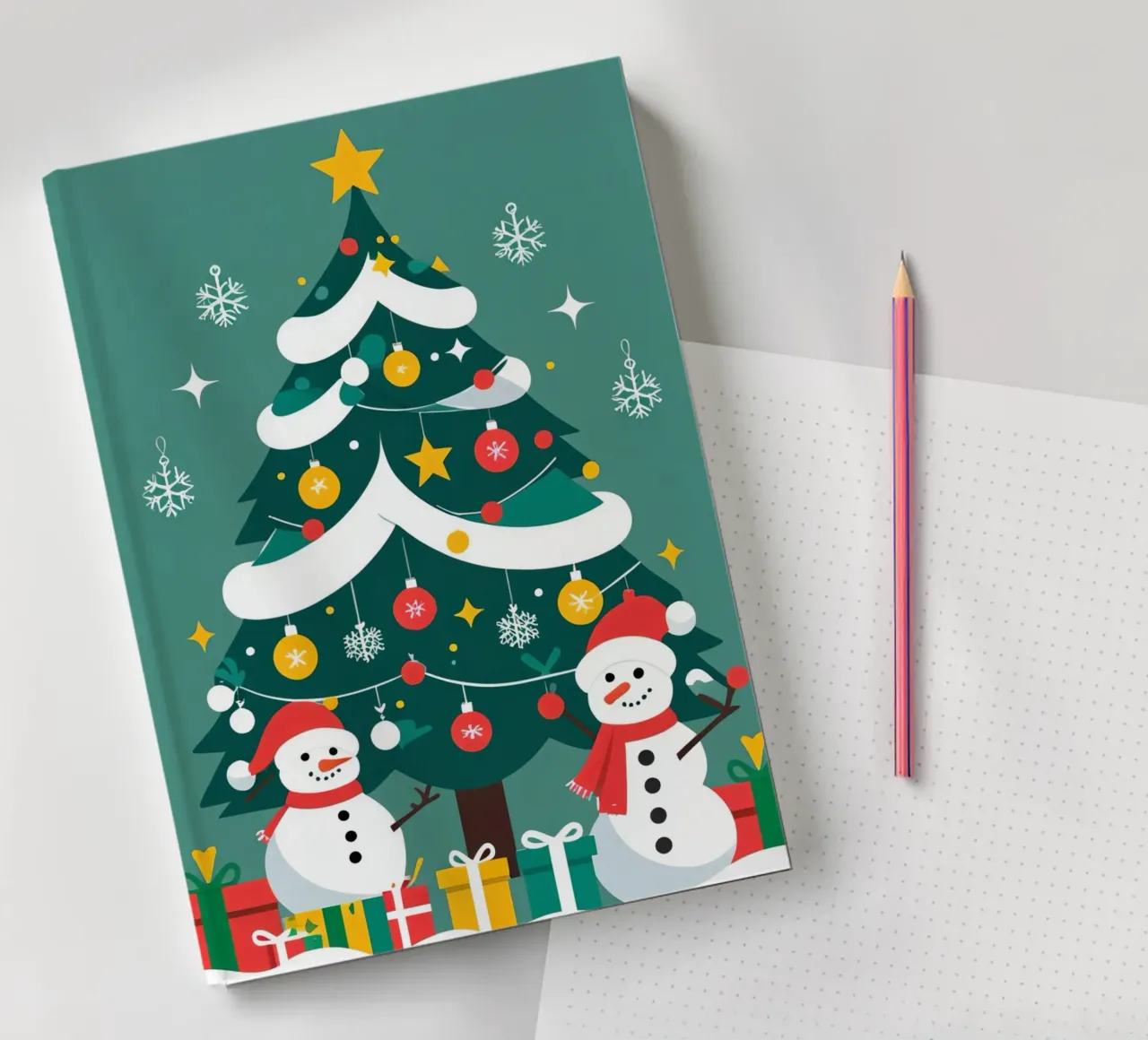 Albero di Natale con pupazzi di neve e regali diario da DesignDoodle